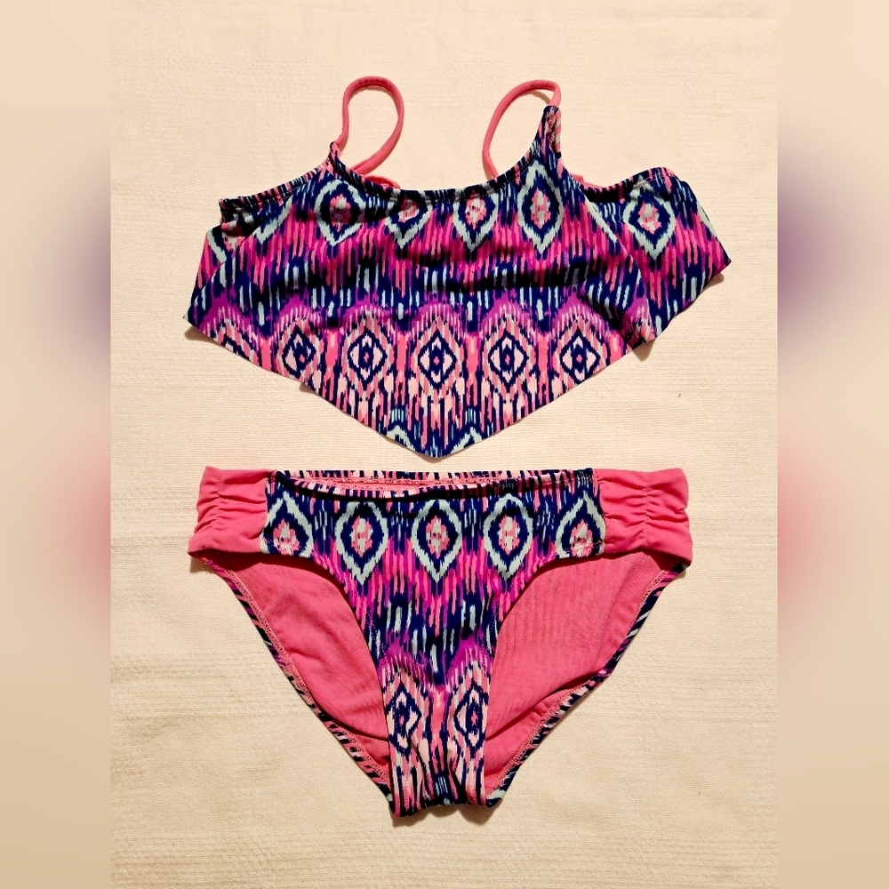 Justice girls size 14 bikini VGUC or better blue, pink, purple
